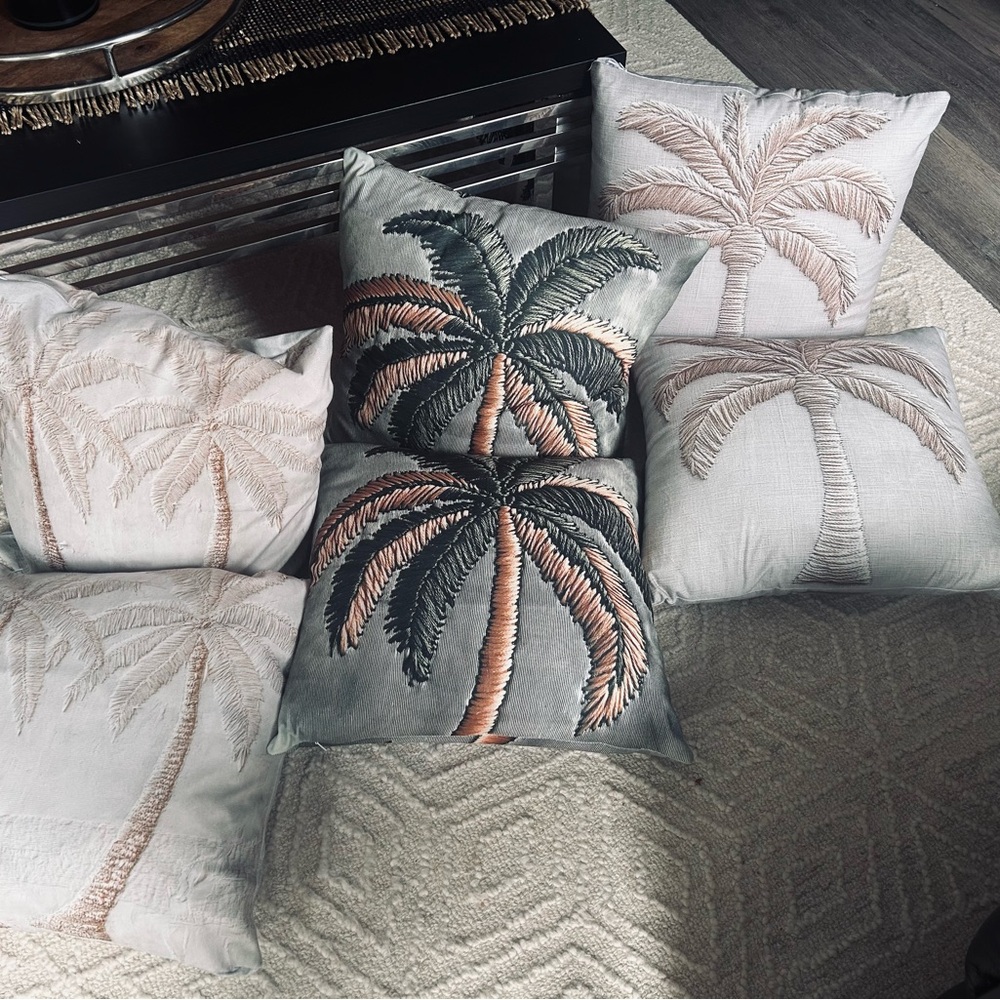 Six Tropical Palm Tree accent cushions